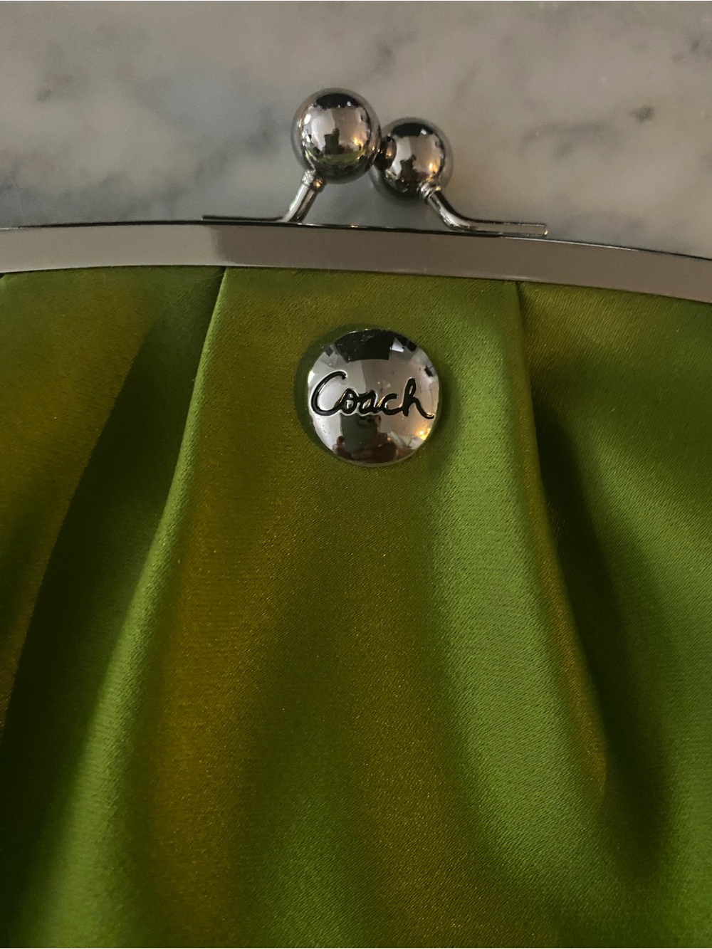 Coach Lime Green Satin Kiss-Lock Wristlet Clutch - Picture 4 of 8